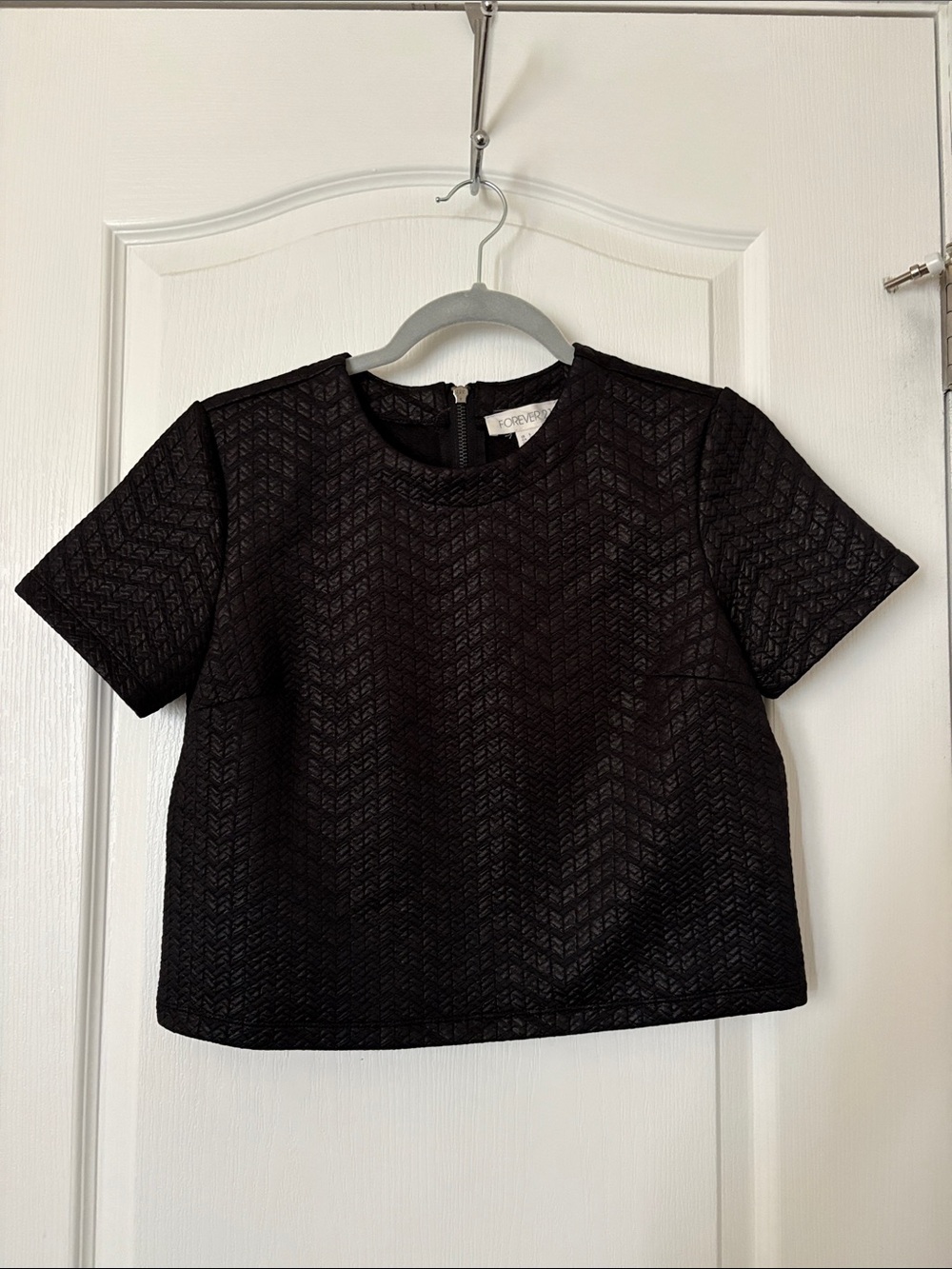 Black Textured Short Sleeve Top